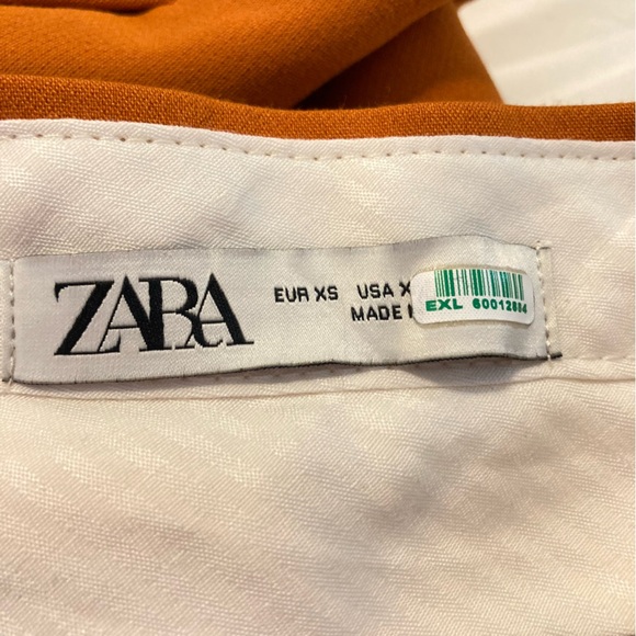 ZARA Pumpkin Orange High Rise Pleated Wide Leg Pants Trousers - Picture 3 of 7